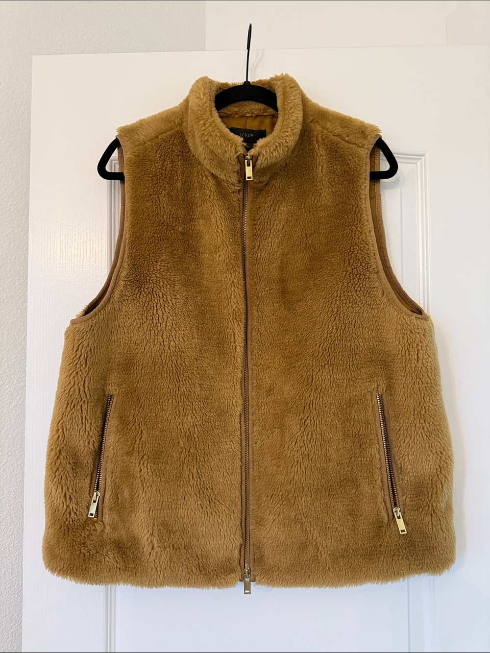 J Crew Teddy Fleece Zip Vest - Camel